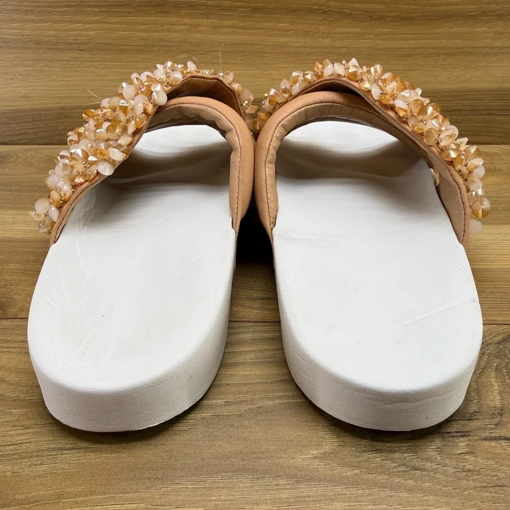 Tory Burch Logan Slide Sandals 9 M Tan Embellished Cross Strap Resort Vacation